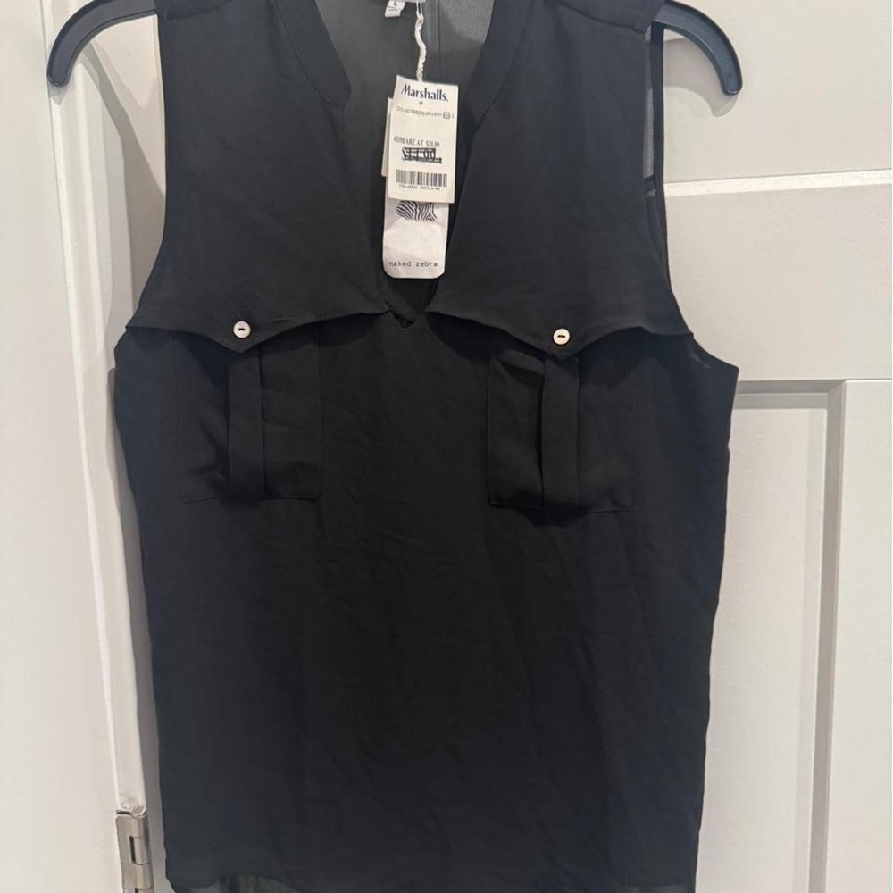 Naked Zebra Black Sleeveless Chiffon Utility Blouse – Size L